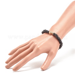 Bracciale elasticizzato con perline in pietra lavica naturale&nbsp;BJEW-JB08294-02