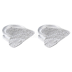Bague de manchette ouverte avec feuille de cœur en zircone cubique transparente&nbsp;RJEW-T016-42P