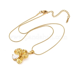 Ожерелья с подвеской-цветком из нержавеющей стали 304 с прозрачными кубическими цирконами&nbsp;NJEW-H088-04G