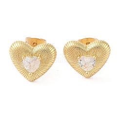 Placcatura a cremagliera in ottone con orecchini a bottone in zirconia cubica da donna&nbsp;EJEW-G394-05G-03