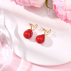 Серьги-гвоздики с подвесками из искусственного жемчуга в форме сердца&nbsp;EJEW-JE06672