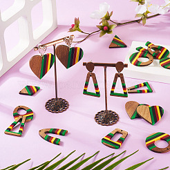 18 шт. подвески из эпоксидной смолы ямайского цвета и орехового дерева в двух стилях&nbsp;RESI-TA0003-87