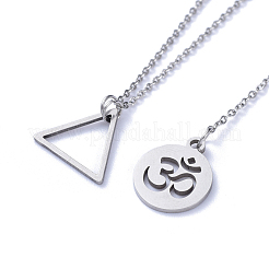 Ensembles de colliers lariat et de colliers pendentifs triangulaires plats et ronds anti-ternissement avec symbole om&nbsp;NJEW-JN02805-02