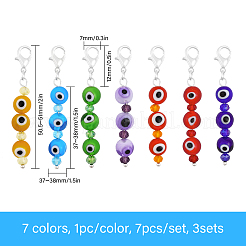 7 chakra fait à la main au chalumeau mauvais œil perlé pendentif décorations&nbsp;AJEW-CA0003-48