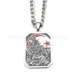 Collana con ciondolo a forma di targhetta per cani con lupo in acciaio inossidabile 304 smaltato nero&nbsp;WG9808E-01