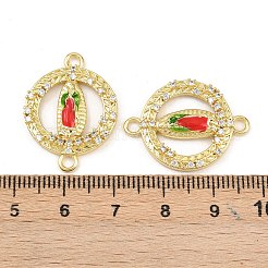 Подвески-коннекторы с изображением Девы Марии из латуни с микропаве из прозрачных кубических цирконий&nbsp;KK-L251-20G-02