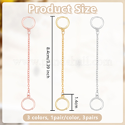 3 пара латунных серег-колец&nbsp;HJEW-OC00317