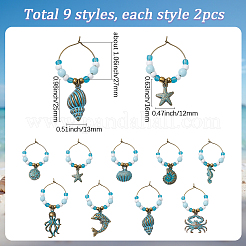 18 шт. подвески для бокалов из сплава морских животных&nbsp;AJEW-SC0004-11
