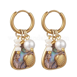 Collana con ciondolo in conchiglia di abalone e orecchini a cerchio con perla di conchiglia e perle naturali d'acqua dolce&nbsp;SJEW-JS01379-01