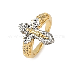 Распятие крест латунь микропаве прозрачный кубический цирконий регулируемые манжеты кольца&nbsp;LS-RJEW-Z104-01GP