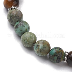 Braccialetti elasticizzati con perline rotonde naturali da 8 mm in occhio di tigre e turchese africano (diaspro) per donna e uomo&nbsp;BJEW-JB10533-03