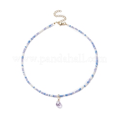 Collier pendentif en forme de larme de verre avec des chaînes de perles de rocaille pour les femmes&nbsp;NJEW-JN04260