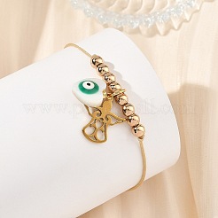 Bracelet en cordon de nylon tressé avec breloque œil protecteur en nacre naturelle émaillée et acier inoxydable.&nbsp;BJEW-JB14285