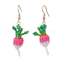 Серьги-подвески в форме моркови из стеклянных бусин из нержавеющей стали 304&nbsp;EJEW-MZ00579-01