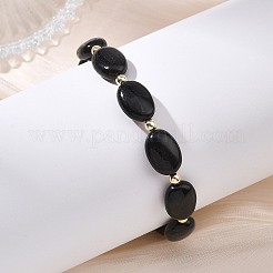Pulseras elásticas ovaladas con cuentas de turmalina negra natural y hematita sintética no magnética para mujeres y hombres.&nbsp;BJEW-JB13934-01