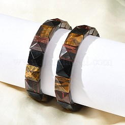 Квадратные натуральные бусины тигрового глаза эластичные браслеты для женщин и мужчин&nbsp;BJEW-C097-06U