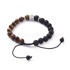 Bracelets tressés réglables en pierre de lave naturelle et perles d'oeil de tigre&nbsp;BJEW-JB04987