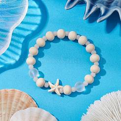 Bracelets extensibles en turquoise synthétique et perles de bois et de verre pour garçons et filles&nbsp;BJEW-JB11127-02