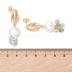 Ohrstecker in Muschelform aus natürlichem Larimar&nbsp;EJEW-JE07054
