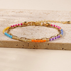 Женские двухслойные браслеты из стеклянных радужных бусин.&nbsp;MZ0541