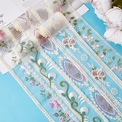 10 ярд двухцветной поликоттоновой кружевной ленты с вышивкой в виде цветка&nbsp;AJEW-CY0001-36