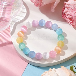 Braccialetti con perline di selenite naturale tinte rotonde color macaron da 10 mm&nbsp;BJEW-JB10781