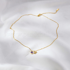 Collane con ciondolo in acciaio inossidabile con zirconi cubici viola e pietra portafortuna dello zodiaco acquario per donna&nbsp;ZA6688-3