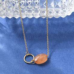 Ожерелья из овальной цепи из нержавеющей стали 304 и окрашенного натурального белого нефрита для женщин&nbsp;NJEW-A045-10G