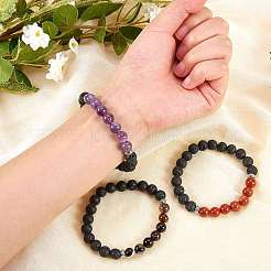 3pcs 3 couleurs de perles d'agate naturelle teintes bracelets extensibles&nbsp;BJEW-SZ0001-23