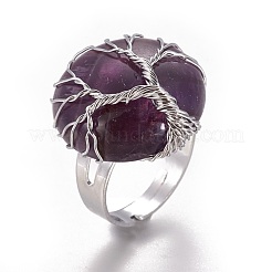 Регулируемые кольца перста природный аметист&nbsp;RJEW-L090-A11