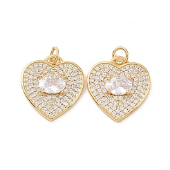 Pendentifs de cœur en laiton avec zircone cubique de micro pave&nbsp;KK-G435-01G-04