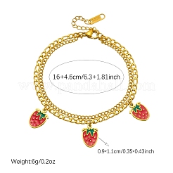 Pulseras de una sola hebra de acero inoxidable 304 con dije de fresa roja esmaltada para mujer&nbsp;WG018B1-01