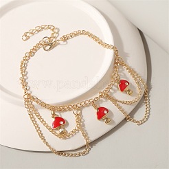 Браслеты на ногу с кисточками из сплава и эмали красного цвета в виде гриба для женщин&nbsp;FS-WG7E42D-01