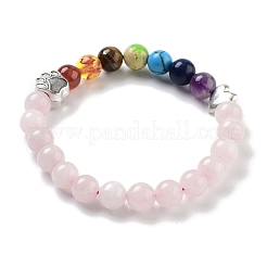 Bracelets extensibles en perles de quartz rose naturel rond chakra&nbsp;BJEW-K251-05B