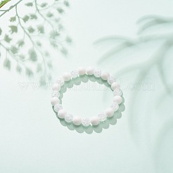 Rundes Stretch-Armband aus natürlicher weißer Jade und synthetischem Crackle-Quarz für Damen&nbsp;BJEW-JB08528-03