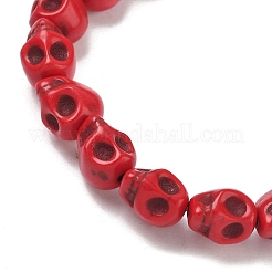 Окрашенный синтетический бирюзовый браслет из бисера с черепом для Хэллоуина&nbsp;BJEW-PH01564