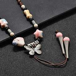 Этнический стиль сплав и фарфор керамические бусины бабочка кулон кисточка и ожерелья&nbsp;LS-NJEW-D308-01C