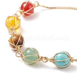 Bracelet coulissant à maillons tressés en pierres précieuses naturelles et synthétiques&nbsp;BJEW-TA00137-02