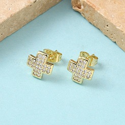 Серьги-гвоздики из латуни с микропаве и прозрачным кубическим цирконием&nbsp;EJEW-Z144-18G