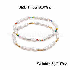 2 bracelet extensible en perles ovales d'imitation et perles de rocaille (2 styles différents).&nbsp;KV4840