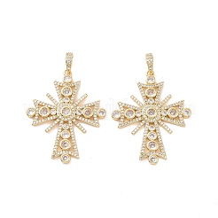 Croix en laiton micro pavé clair pendentifs en zircone cubique&nbsp;KK-G435-25G