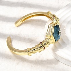 Bracelets manchettes hexagonaux en laiton pavés d'apatite naturelle et de zirconiums cubiques pour femmes&nbsp;BJEW-Z172-01G-06