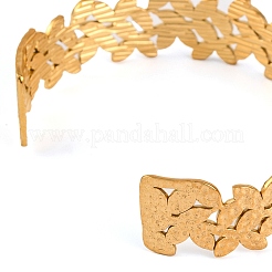 Brazaletes abiertos con diseño de flor hueca de acero inoxidable 304 para mujer&nbsp;BJEW-K241-03B-G