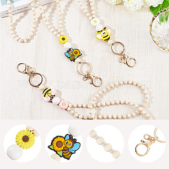 3шт 3 стиля пчелы цветок брелок из дерева и силикона&nbsp;HJEW-SC00178