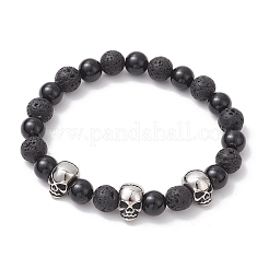 Браслеты из круглых бусин из натуральной лавы и черного оникса&nbsp;BJEW-TA00681