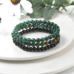 Set di braccialetti elasticizzati con perline rotonde in turchese africano naturale (diaspro) e agata nera da 3 pezzo&nbsp;PW23030764297