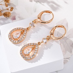 Orecchini a monachella in ottone con micro pavé di zirconi chiari&nbsp;EJEW-K300-59G-02