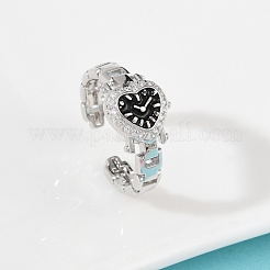 Латунные микропаве прозрачные кубические цирконии с эмалевыми манжетными кольцами&nbsp;RJEW-Z094-01P-02