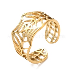 Bague ouverte en acier inoxydable 304 avec placage ionique (IP) en forme de toile d'araignée creuse pour femme&nbsp;RJEW-M149-25G
