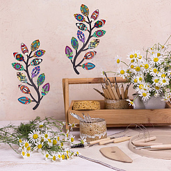 2шт. 2 стиля железного дерева лист декор для стены&nbsp;AJEW-CN0001-53